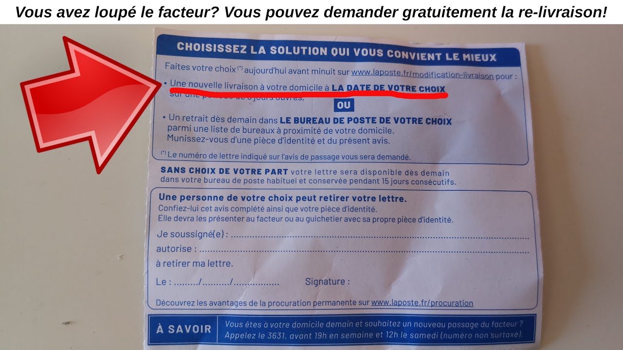 Avis de passage La Poste et colis en attente d'une nouvelle date de livraison